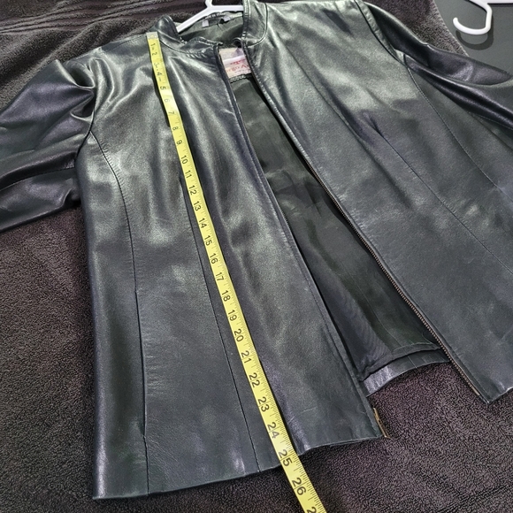 Borgo Antico Italian Black Leather Women’s Jacket Sz Lg Hip Length Zipper Front - Picture 9 of 14